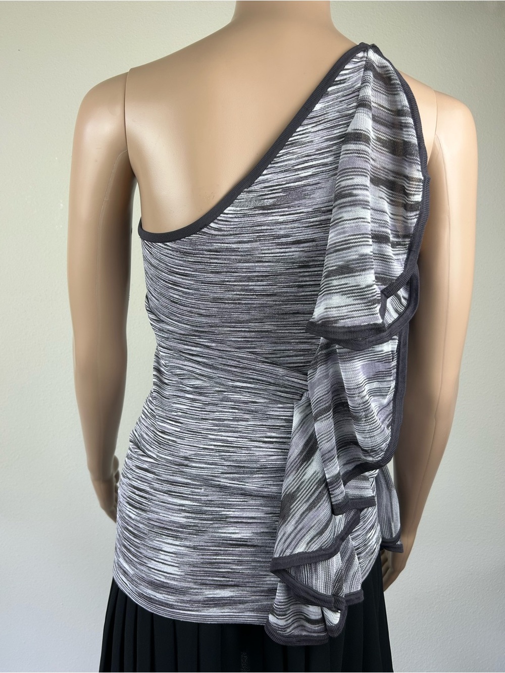 Marciano One-Shoulder Ruffle Ruched Top - Gray Striped - Picture 3 of 7